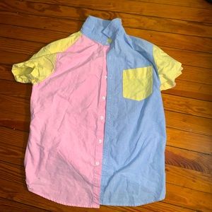 Color-Block Short-sleeve Button-down Shirt